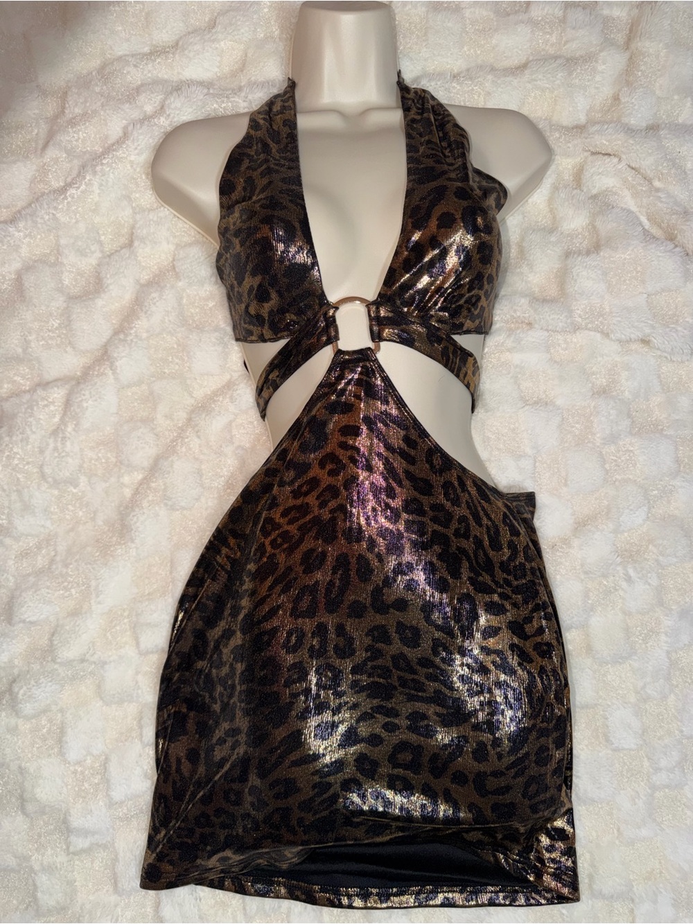 Fashion Nova Metallic Leopard Print Cutout Mini Dress - Brown/Black